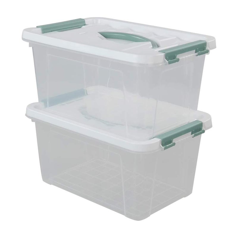 Gloreen 6 Quart Clear Storage Bins with Lid and Green Handle, Multipurpose Stackable Plastic Storage Latches Box/Containers, Set of 2 - Image 1